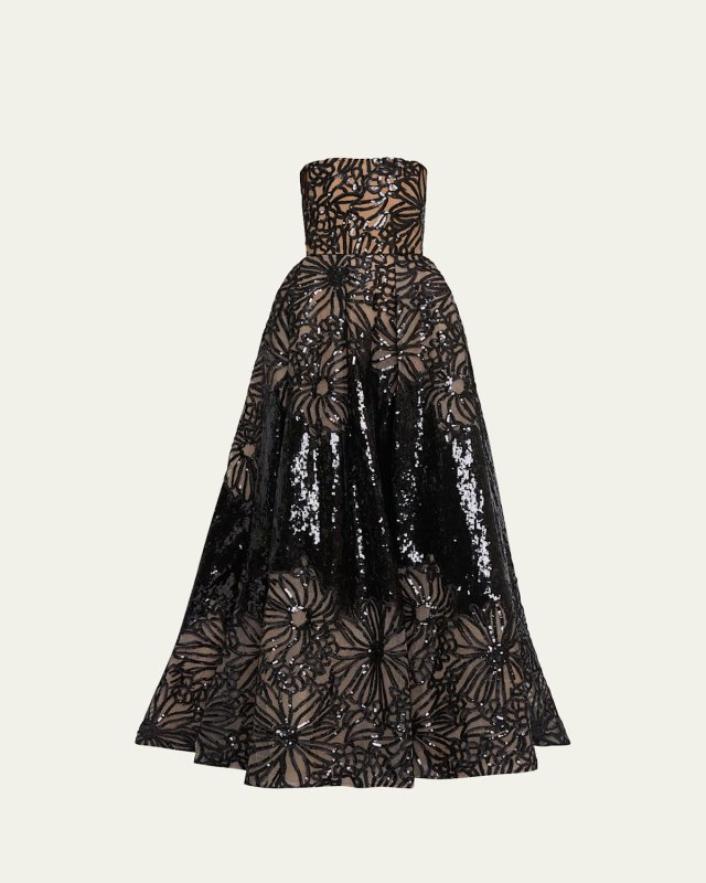 Long Sequined Strapless Dress